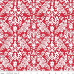 Hollywood Medium Damask In White On Red